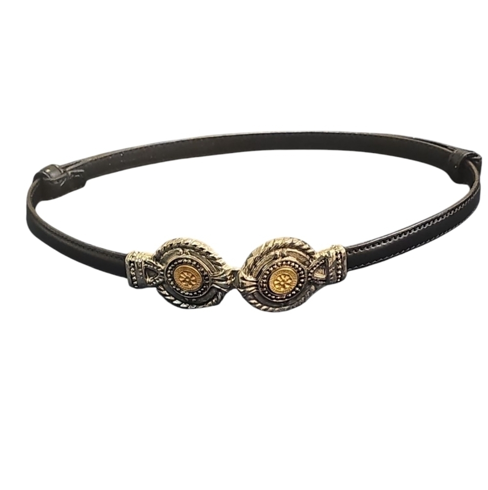 Chicos Genuine Leather Black Adjustable Gold and Silver Medallion Metal Buckle - Picture 7 of 7